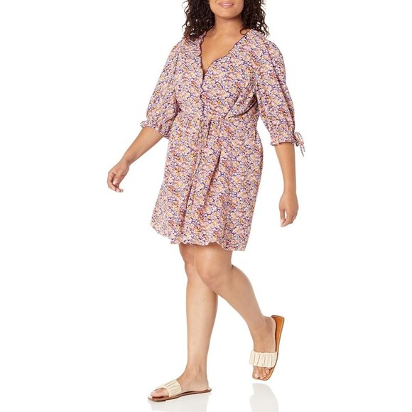 CITY CHIC CCX Fresh Ditsy Floral Purple Pink Plus Size Mini Dress Womens XXL - Picture 1 of 9